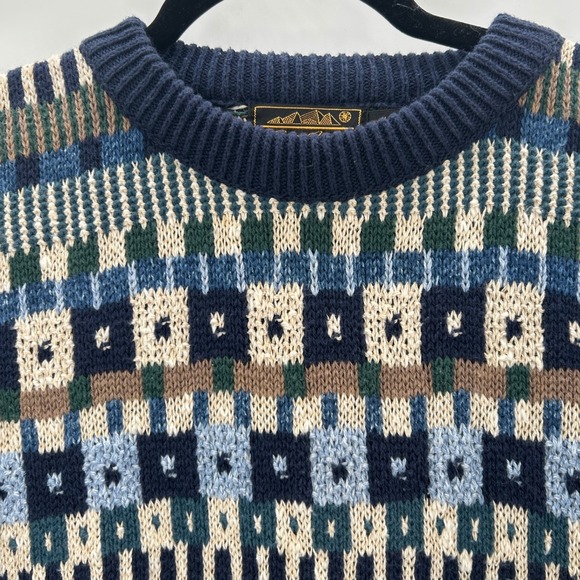 VTG Eddie Bauer Mens Geometric Pattern Crew Neck Sweater Cotton Made in USA XL - Picture 3 of 8